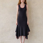 Stretch-knit asymmetric dress black - fasfas