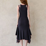 Stretch-knit asymmetric dress black - fasfas