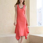 Stretch-knit asymmetric dress coral - fasfas