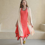 Stretch-knit asymmetric dress coral - fasfas