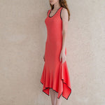 Stretch-knit asymmetric dress coral - fasfas