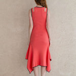 Stretch-knit asymmetric dress coral - fasfas