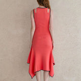 Stretch-knit asymmetric dress coral - fasfas