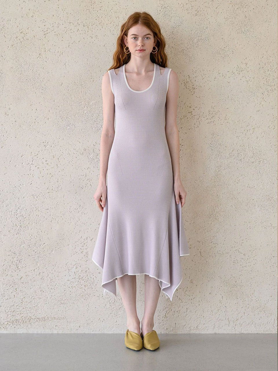 Stretch-knit asymmetric dress languid lavender - fasfas