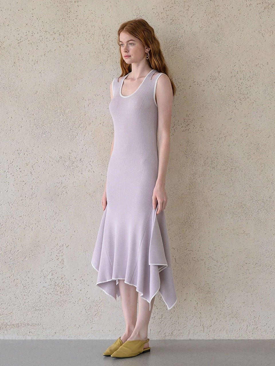 Stretch-knit asymmetric dress languid lavender - fasfas