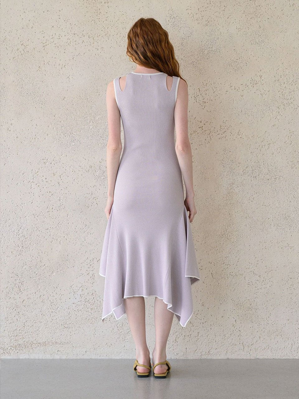 Stretch-knit asymmetric dress languid lavender - fasfas