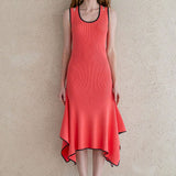 Stretch-knit asymmetric dress coral