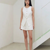 Tailored linen blended vest ivory - fasfas