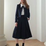 Tweed pleated midi skirt navy blue - fasfas