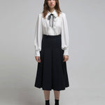 Tweed pleated midi skirt navy blue - fasfas