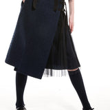 Tweed wrap skirt with tulle pleats