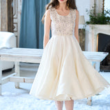 U-neck sleeveless flare maxi beaded dress - fasfas