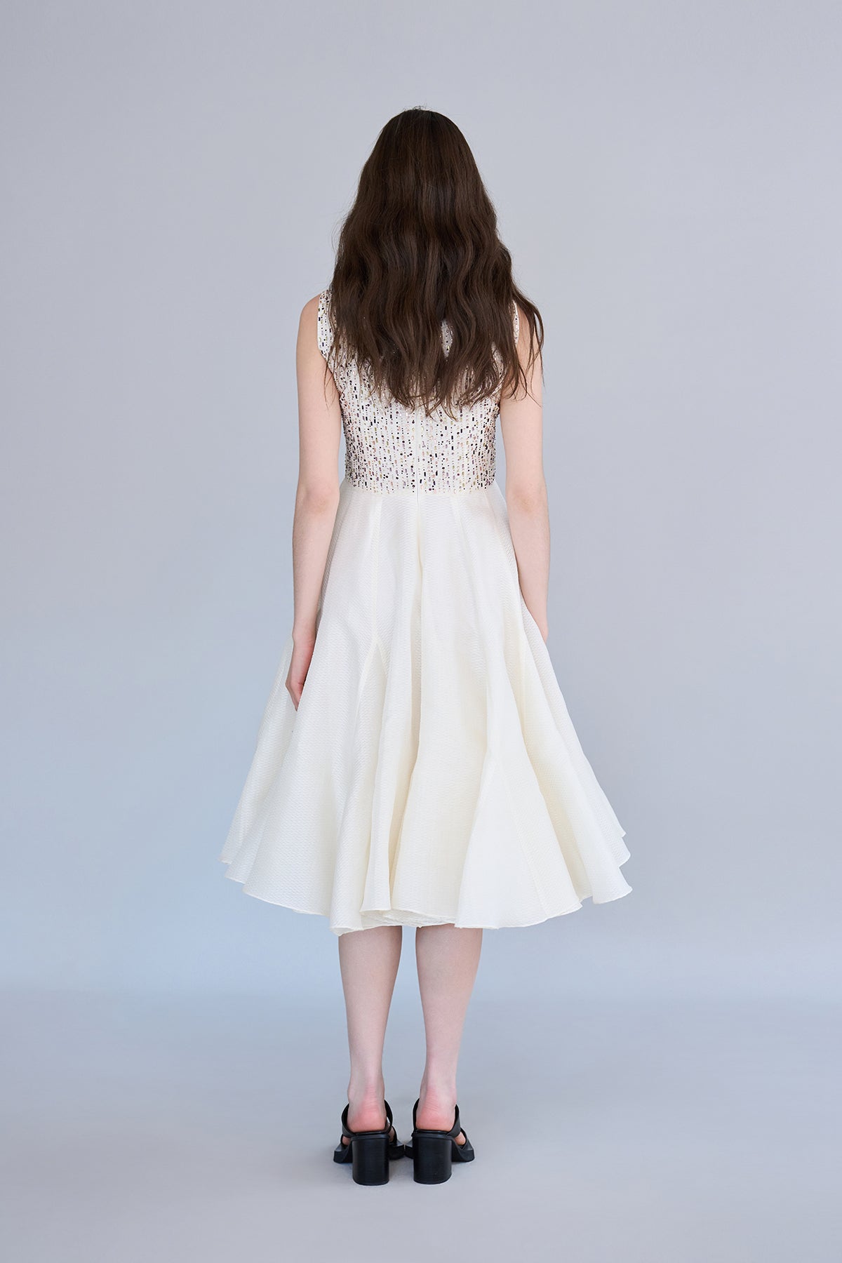 U-neck sleeveless flare maxi beaded dress - fasfas