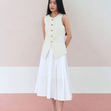 Unbalanced pleats skirt white - fasfas