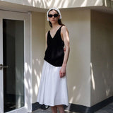 Unbalanced pleats skirt white - fasfas