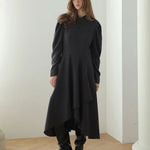 V-neck lace asymmetric long dress - fasfas