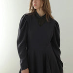 V-neck lace asymmetric long dress - fasfas