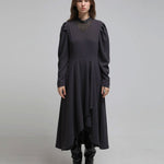 V-neck lace asymmetric long dress - fasfas