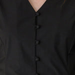 V-neck puff sleeve a-line dress black - fasfas