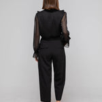 V-neck black chiffon frill blouse - fasfas