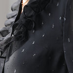 V-neck black chiffon frill blouse - fasfas