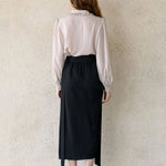 V-neck frill ribbon blouse - fasfas