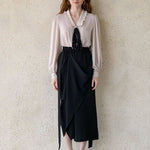 V-neck frill ribbon blouse - fasfas