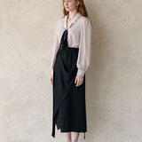 V-neck frill ribbon blouse - fasfas