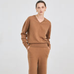 V-neck pullover camel – italy cashmere 20% - fasfas
