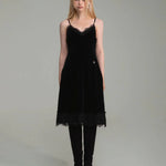 ‘V’ logo trim lace slip dress - fasfas