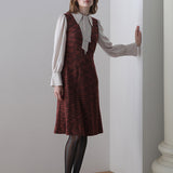 Tweed color block tie blouse dress