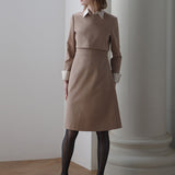 Cream color block collar beige A-line one-piece dress