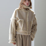 High-neck fur-trimmed shearling jacket