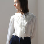 V-neck ribbon lace blouse - fasfas