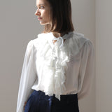 V-neck ribbon lace blouse - fasfas