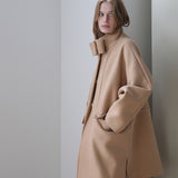 High-neck big ribbon point oversized wool coat