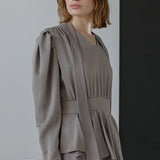 V-neck tie drape unbalanced one-piece