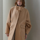 High-neck big ribbon point oversized wool coat