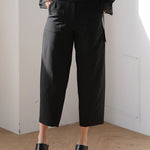 High waist banding baggy pants black - fasfas