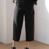 High waist banding baggy pants black - fasfas