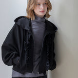 Frill zipper hooded zip-up black