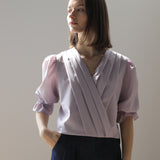 Bauchfreies Wickelbluse mit Puffärmeln
