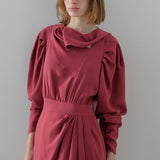 Drape cowl neck unbalanced one-piece dress