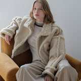 High-neck fur-trimmed shearling jacket