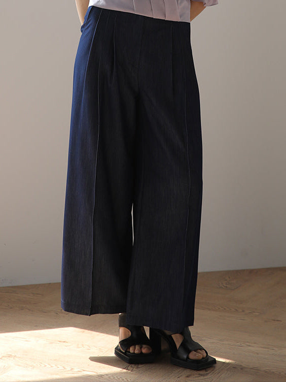 Pleated crepe wide-leg pants blue - fasfas
