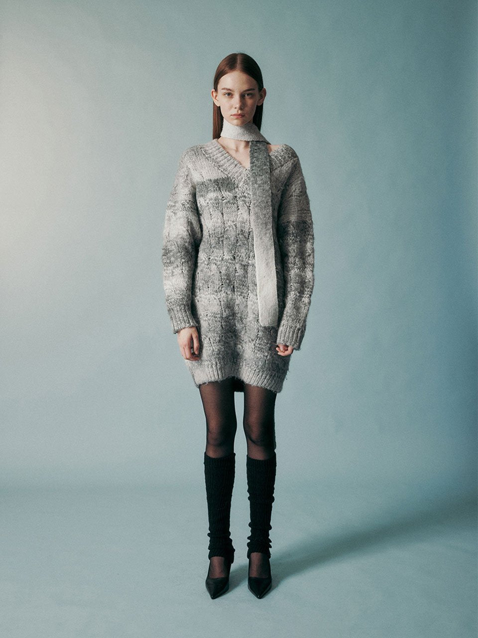 Wool blend scarf knit dress - fasfas
