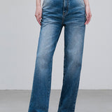 Washed wide-leg denim pants
