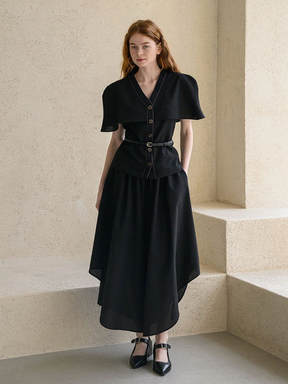 Waves hem wide-leg culottes black - fasfas