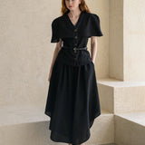 Waves hem wide-leg culottes black - fasfas