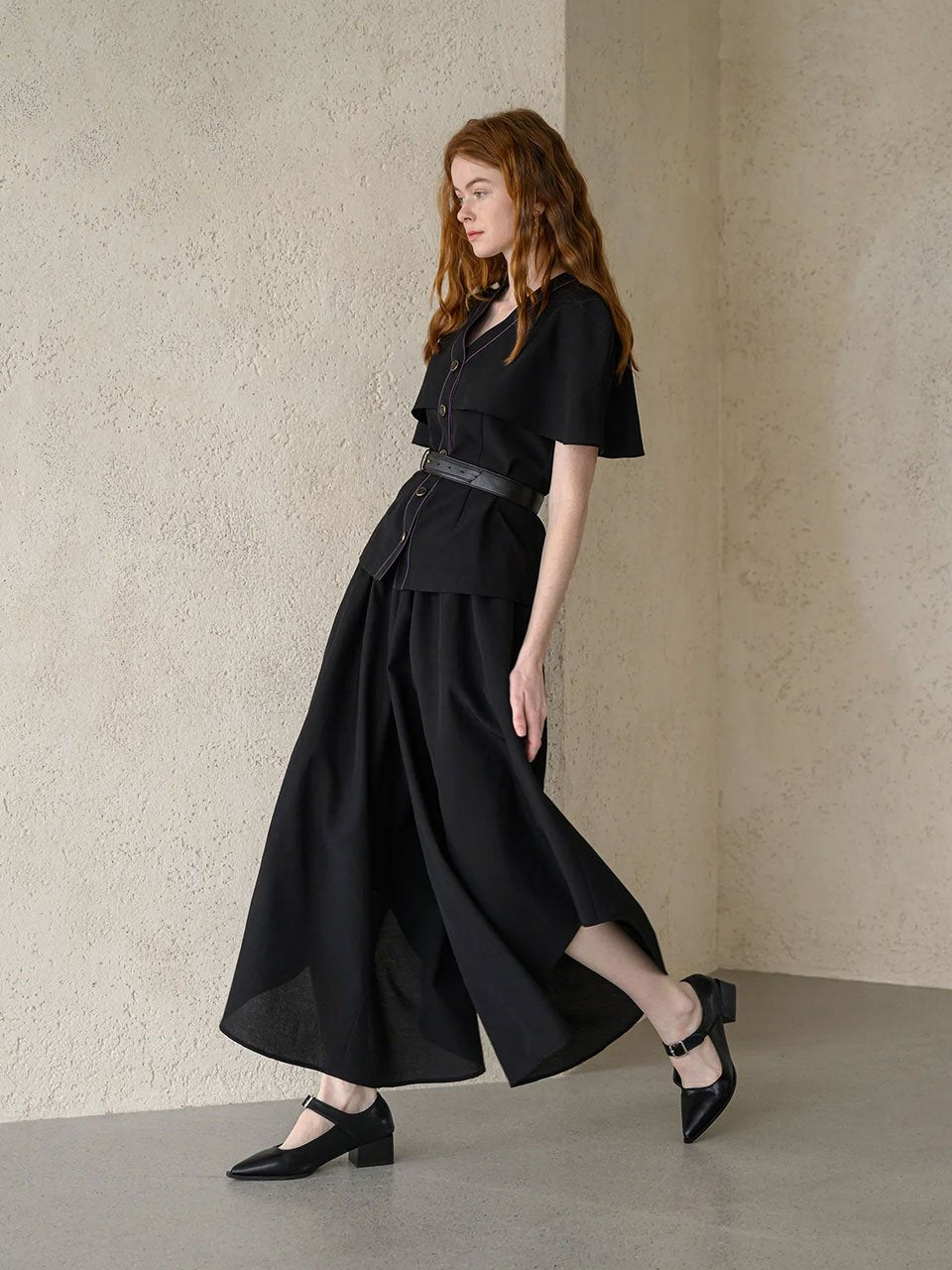 Waves hem wide-leg culottes black - fasfas